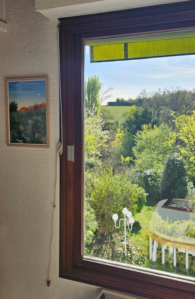 Photos du tableau accroché dans la cuisine à côté de la fenêtre d'où on voit cette vue.